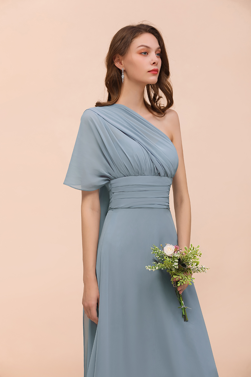 BMbridal New Arrival Dusty Blue Ruched Long Convertible Bridesmaid Dresses-BMbridal
