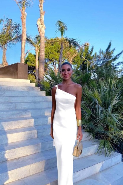 One Shoulder Backless Sleeveless Long Prom Dress With Pleated