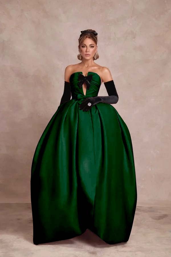 Strapless Sleeveless Long Ball Gown Prom Dress With Long Gloves