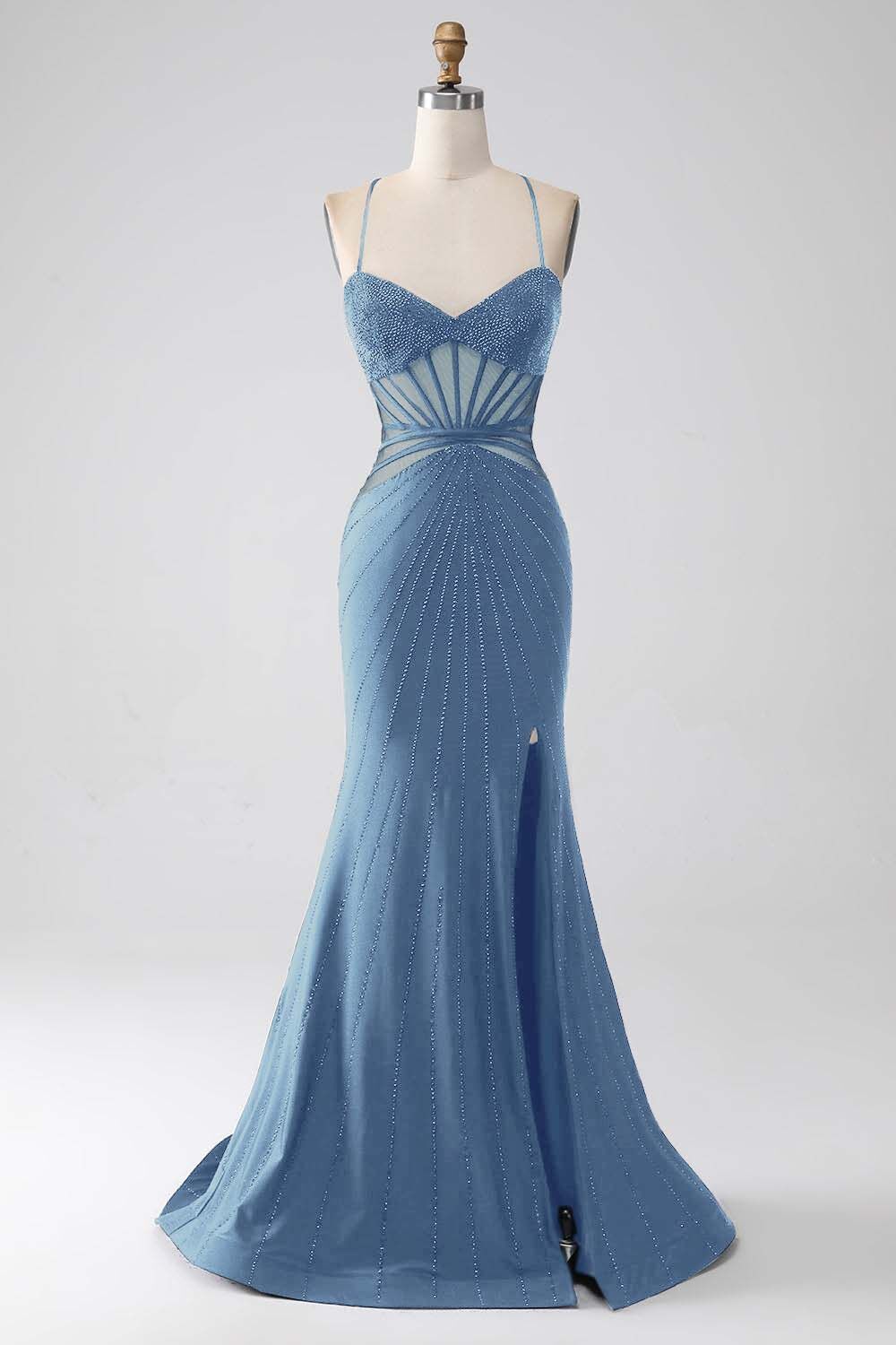 Spaghetti Strap Sleeveless Long Mermaid Prom Dress With Beading