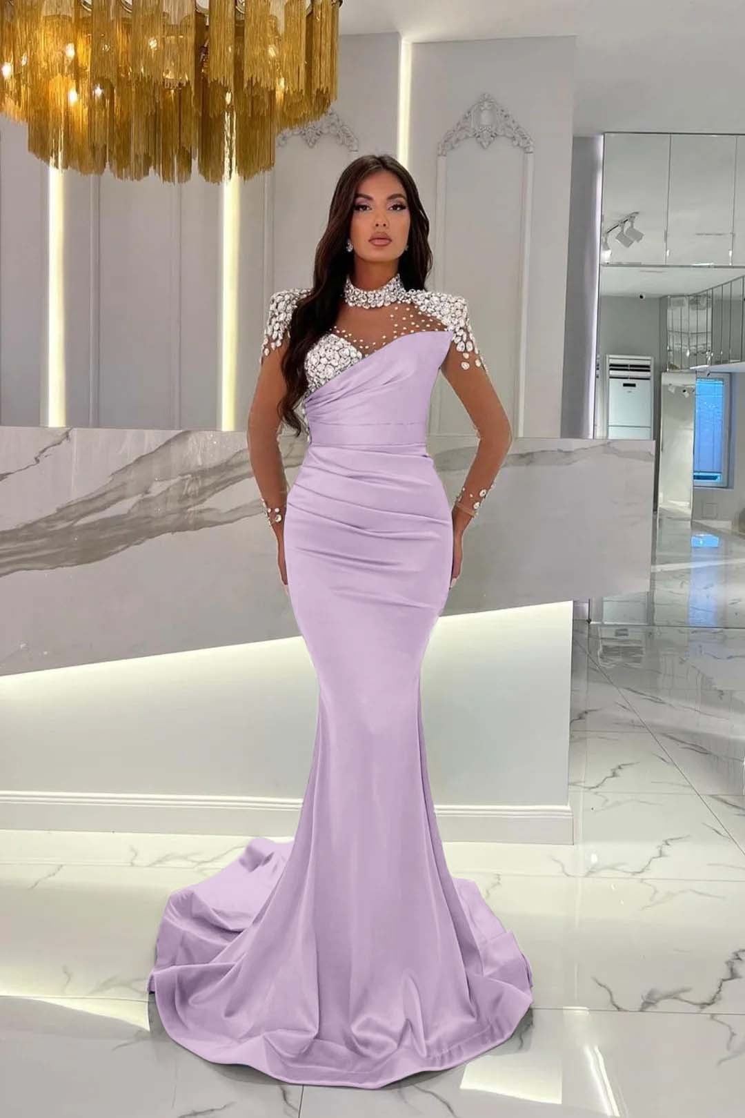 Dusty Blue Prom Dress Long Mermaid Tulle With Beading Ruffles