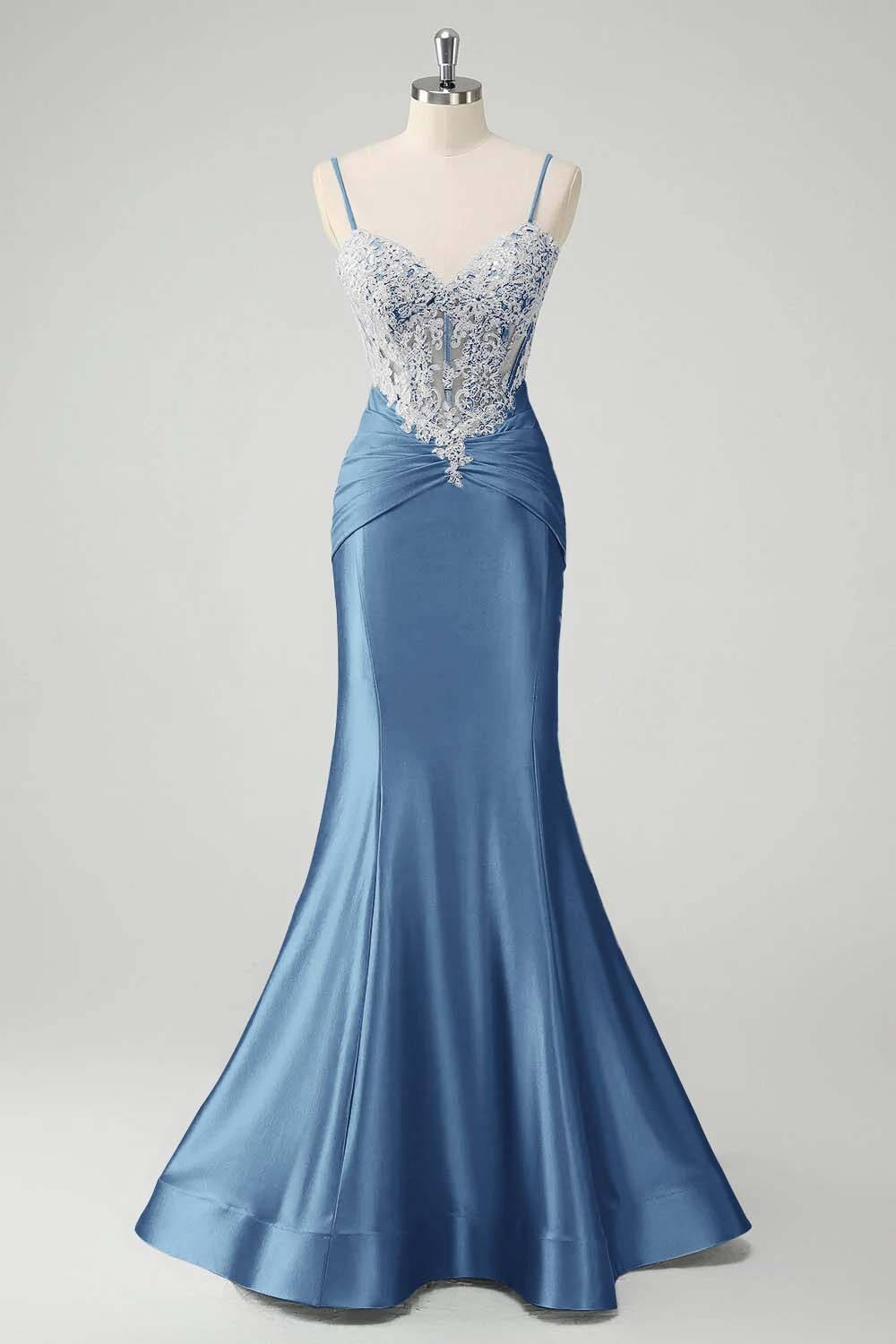 Sleeveless Spaghetti Strap Long Mermaid Prom Dress With Appliques