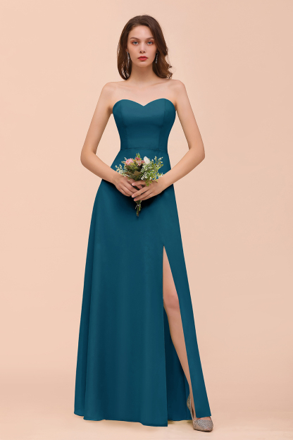 BMbridal Affordable Strapless Front Slit Long Dusty Sage Bridesmaid Dress-BMbridal