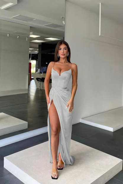 Orange Prom Dress Charmeuse Sleeveless Spaghetti Strap With Split