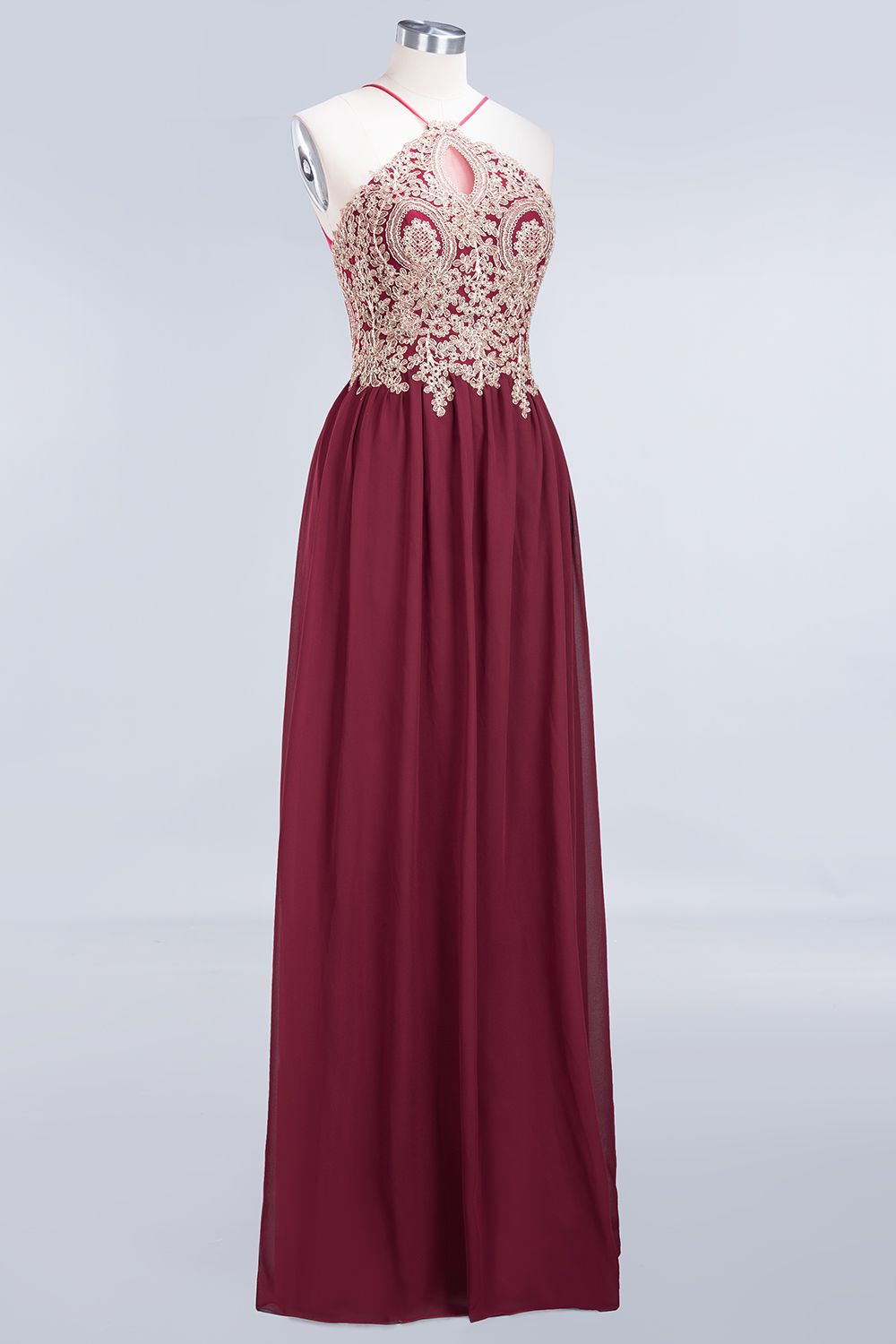 BMbridal Chic Spaghetti Straps Long Burgundy Backless Bridesmaid Dress with Appliques-BMbridal