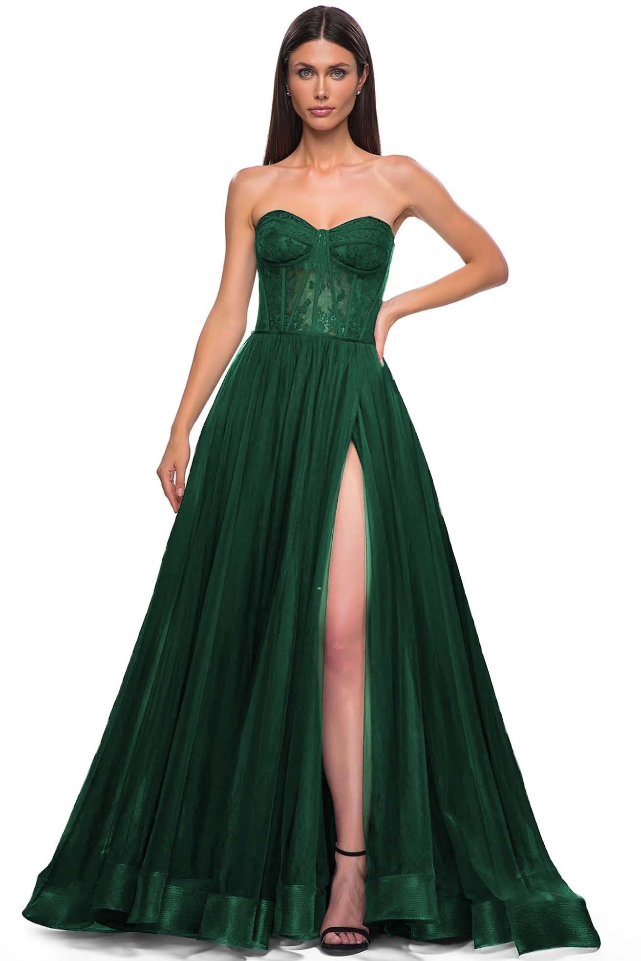 Strapless Sleeveless Long High Split Prom Dress With Appliques