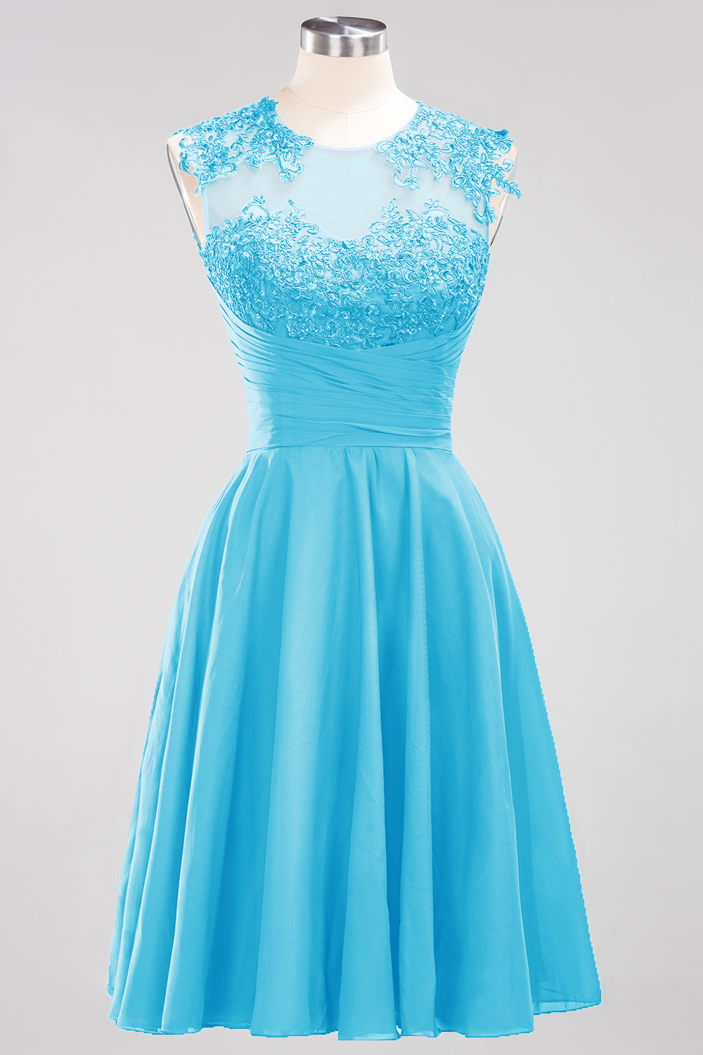 BMbridal Cute Chiffon Round Neck Short Burgundy Bridesmaid Dresses with Appliques-BMbridal