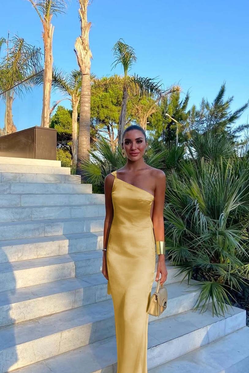 One Shoulder Backless Sleeveless Long Prom Dress With Pleated