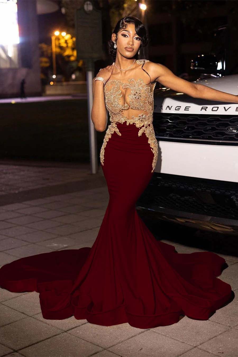 Jewel Neck Sleeveless Long Mermaid Prom Dress With Appliques