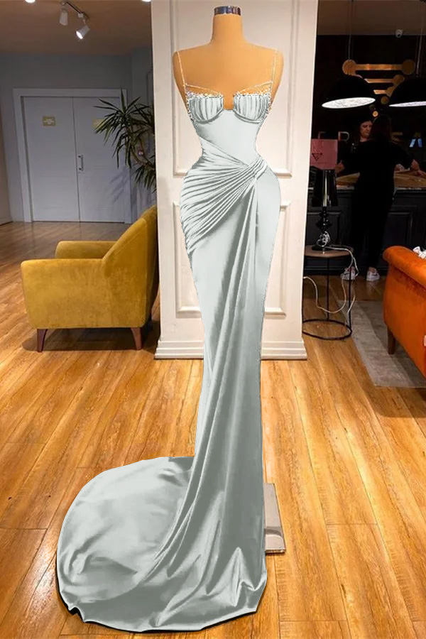 Mermaid Dark Green Spaghetti Strap Sleeveless Long Prom Dress With Beadings