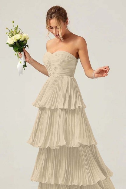 Strapless Sweetheart Sleeveless Long Prom Dress With Ruffles