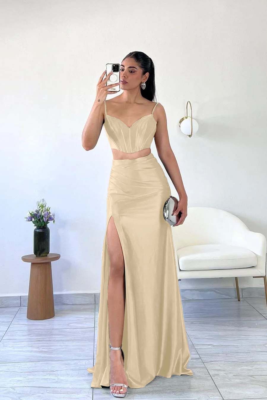 Spaghetti Strap Sleeveless Mermaid Long Prom Dress With Split