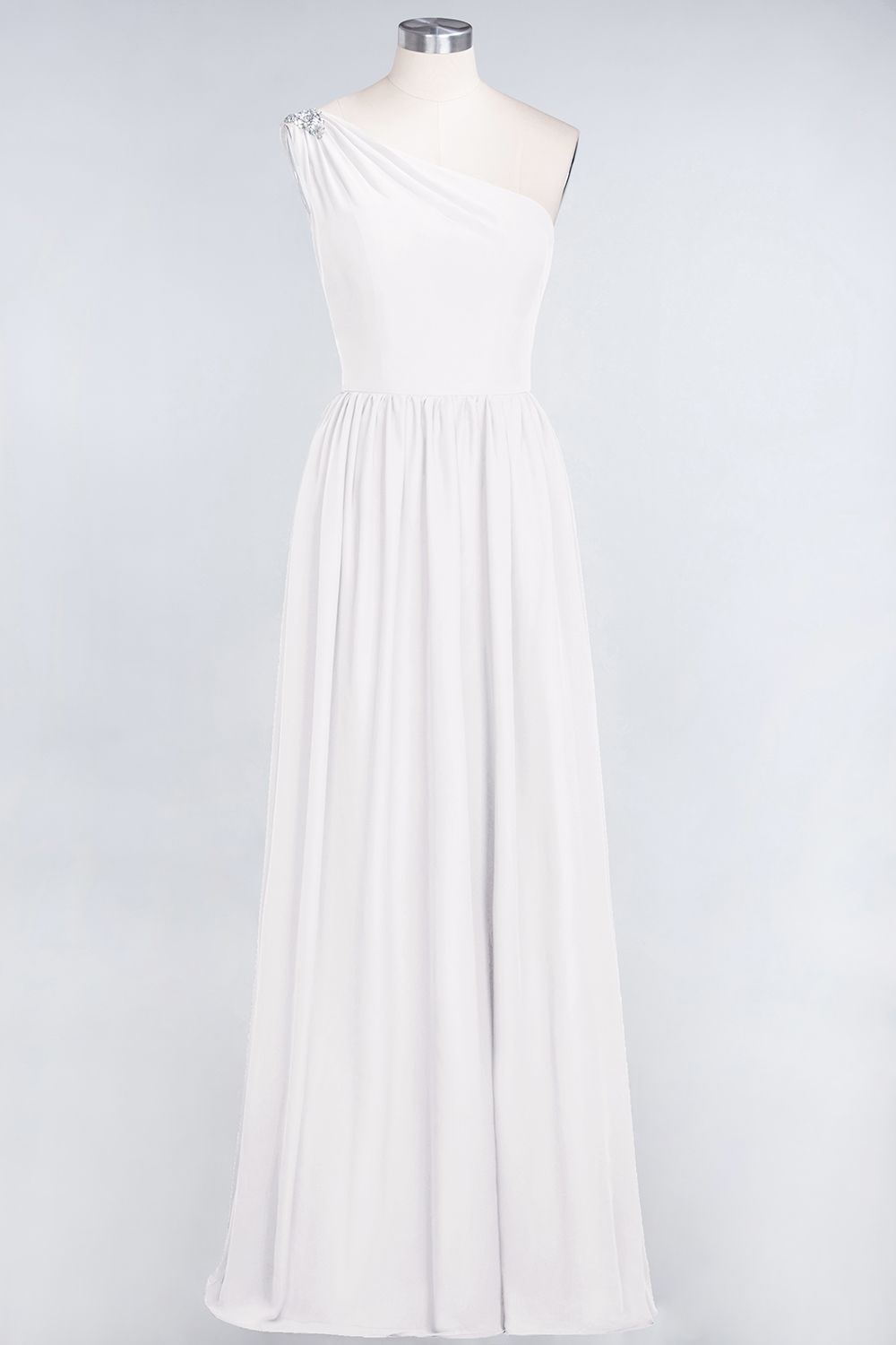 BMbridal Affordable Chiffon One-Shoulder Ruffle Bridesmaid Dress with Beadings-BMbridal