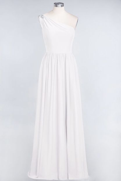 BMbridal Affordable Chiffon One-Shoulder Ruffle Bridesmaid Dress with Beadings-BMbridal