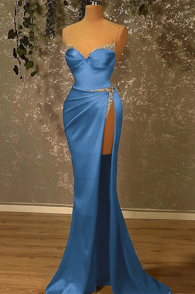 Spaghetti Strap Sleeveless Mermaid Long Prom Dress With Split Beading