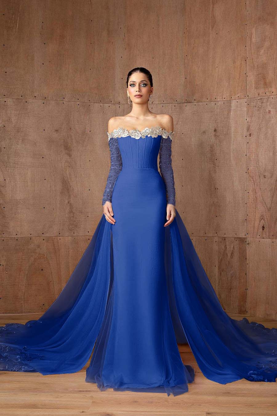 Strapless Long Sleeves Mermaid Long Prom Dress With Appliques