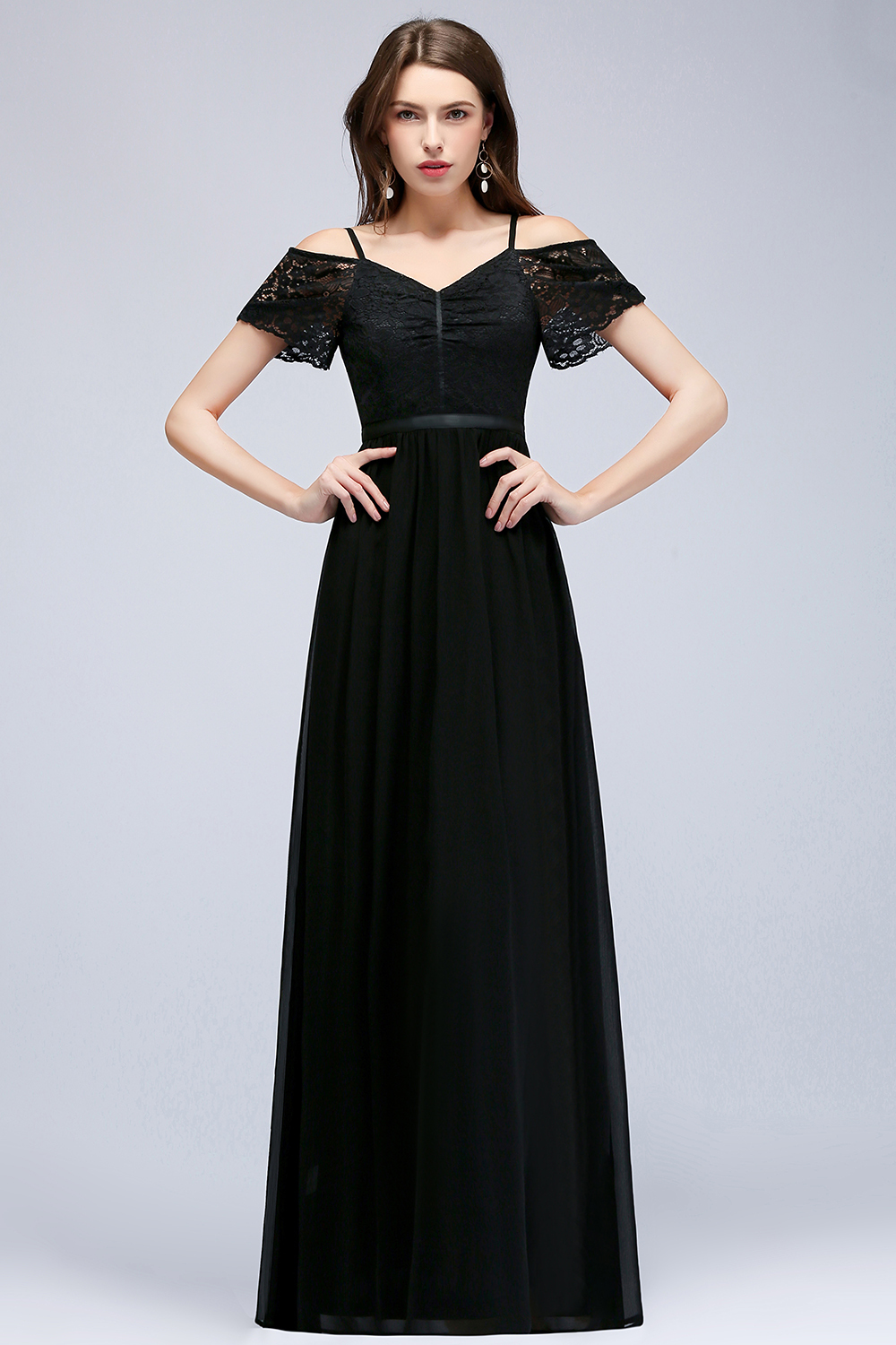 BMbridal Affordable Off-the-shoulder Black Lace Bridesmaid Dress Online-BMbridal