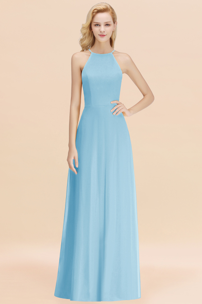 BMbridal Modest High-Neck Yellow Chiffon Affordable Bridesmaid Dresses Online-BMbridal