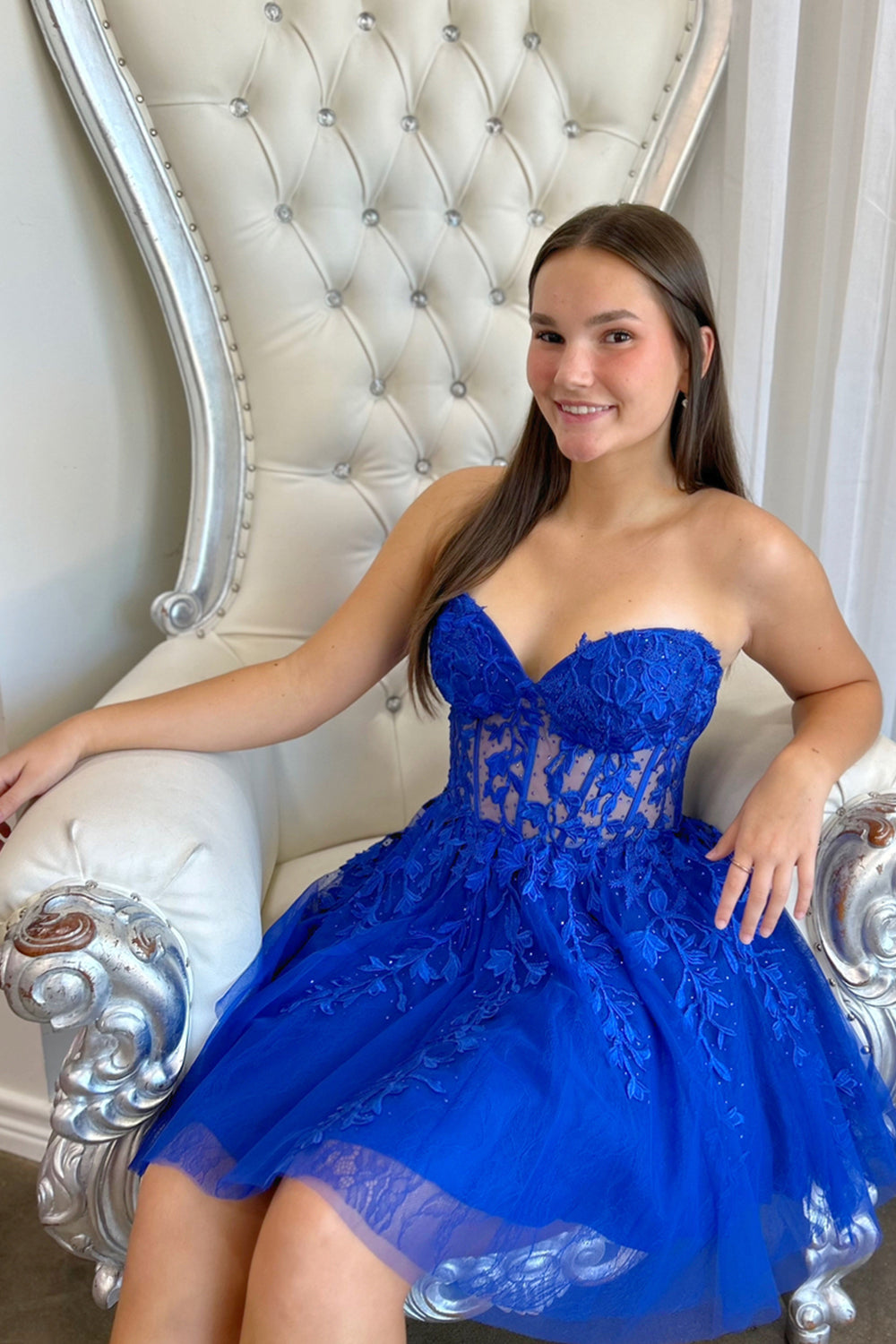 Sparkly Fuchsia Corset A-Line Tulle Short Homecoming Dress with Lace