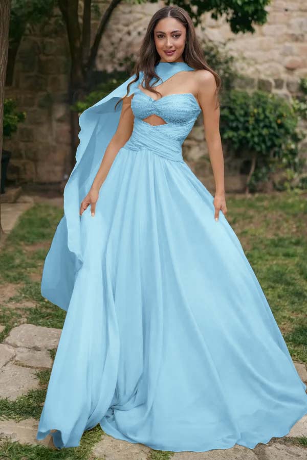 Strapless Sweetheart Sleeveless Long Prom Dress With Pleated