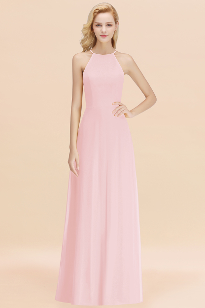 BMbridal Modest High-Neck Yellow Chiffon Affordable Bridesmaid Dresses Online-BMbridal