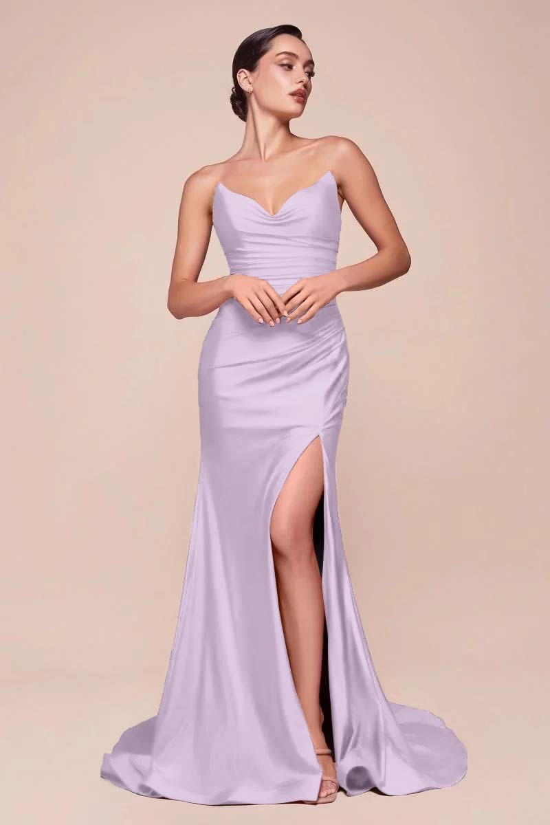 Strapless Sleeveless Long High Split Prom Dress With Pleated