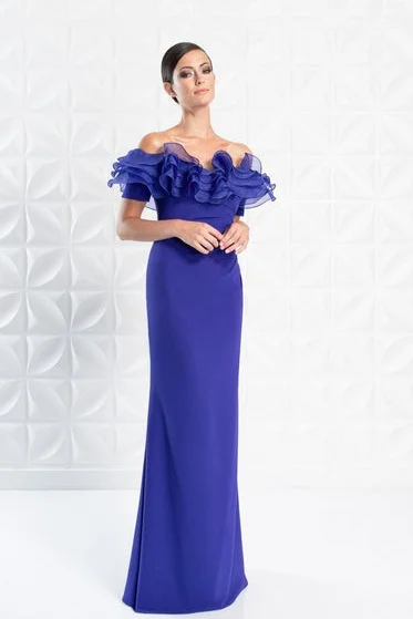 Off the Shoulder Sleeveless Long Mermaid Prom Dress With Ruffles