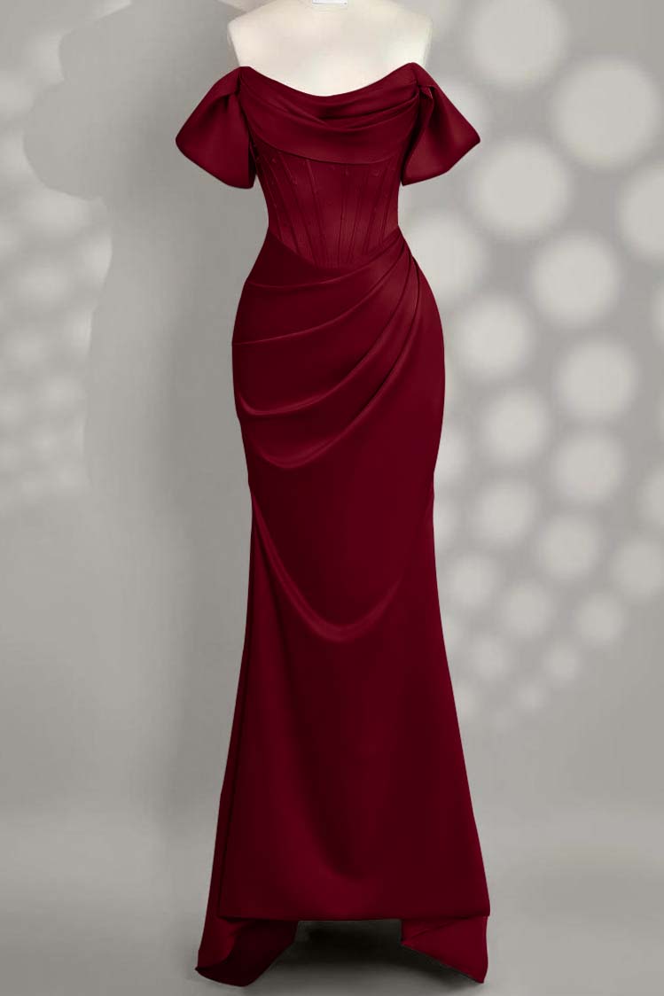 Off the Shoulder Sleeveless Mermaid Long Prom Dress With Pleated