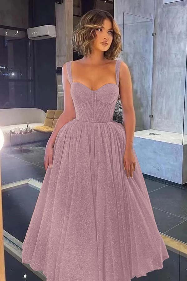 Gorgeous Spaghetti Strap Sweetheart Sequins Prom Dress With Tulle