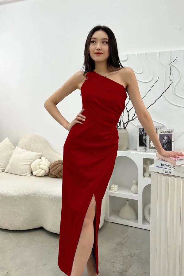 Chic Sleeveless One Shoulder Long Prom Dress With Pleated Split