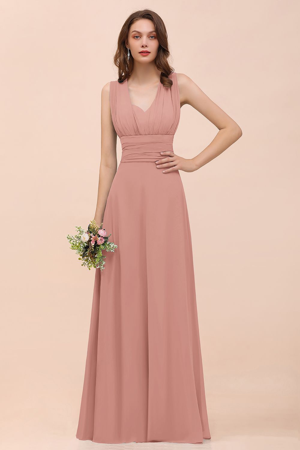 BMbridal New Arrival Dusty Blue Ruched Long Convertible Bridesmaid Dresses-BMbridal