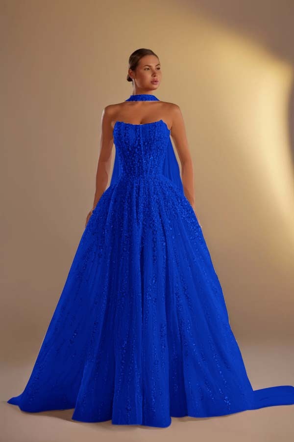 Strapless Sleeveless Long A Line Prom Dress With Pleated Beading