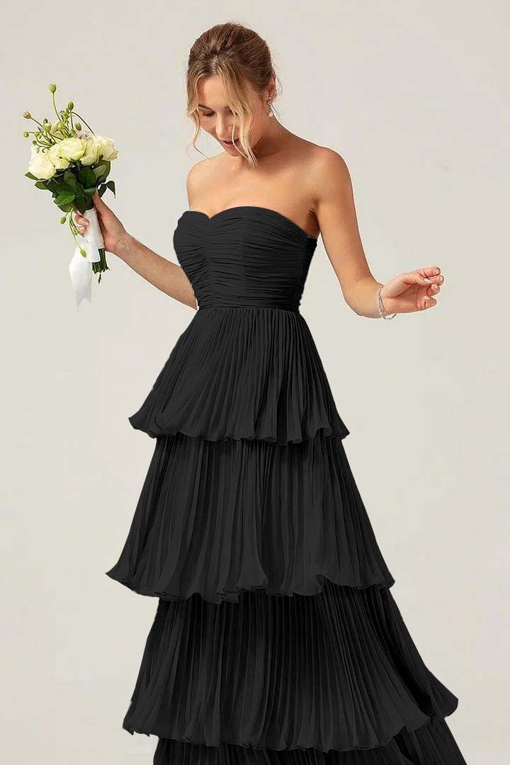 Strapless Sweetheart Sleeveless Long Prom Dress With Ruffles