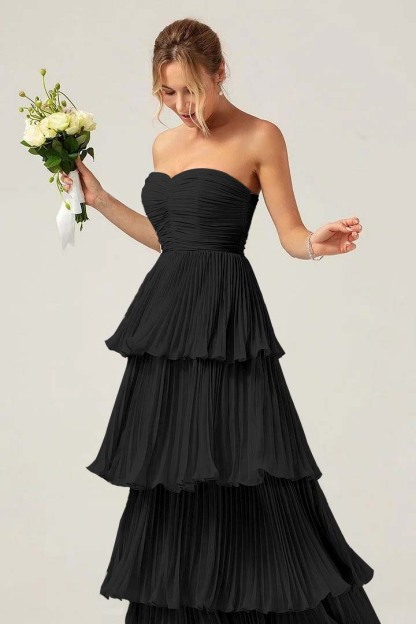 Strapless Sweetheart Sleeveless Long Prom Dress With Ruffles