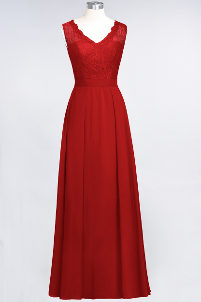 BMbridal Modest Chiffon V-Neck Burgundy Lace Bridesmaid Dresses Online-BMbridal