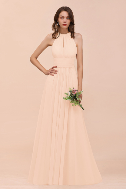 BMbridal Elegant Chiffon Jewel Ruffle Champagne Affordable Bridesmaid Dress Online-BMbridal