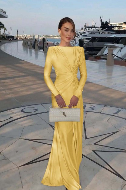 Chic Jewel Long Sleeves Mermaid Long Prom Dress With Pleated