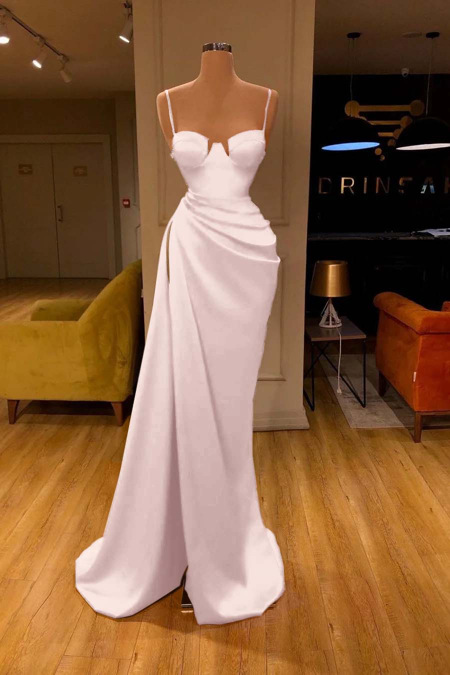 Mermaid Red Spaghetti Strap Sleeveless Pleated Prom Dress With High Split