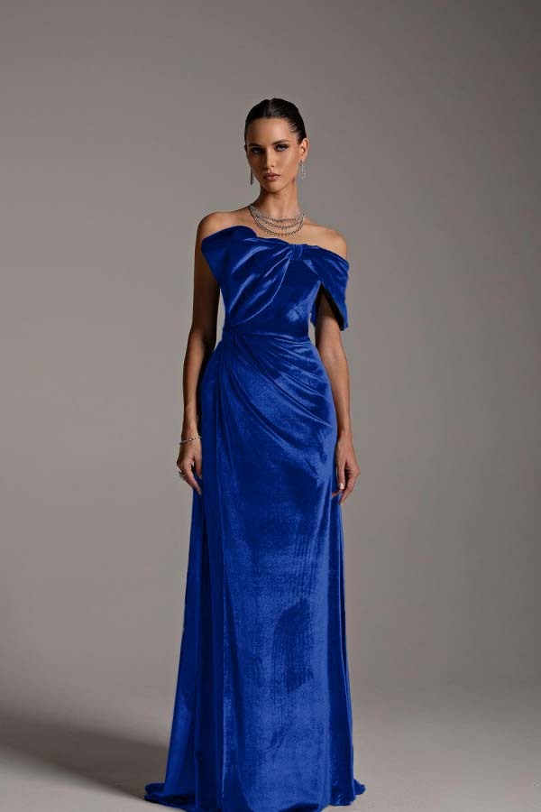 One Shoulder Strapless Sleeveless Long Mermaid Prom Dress With Pleated