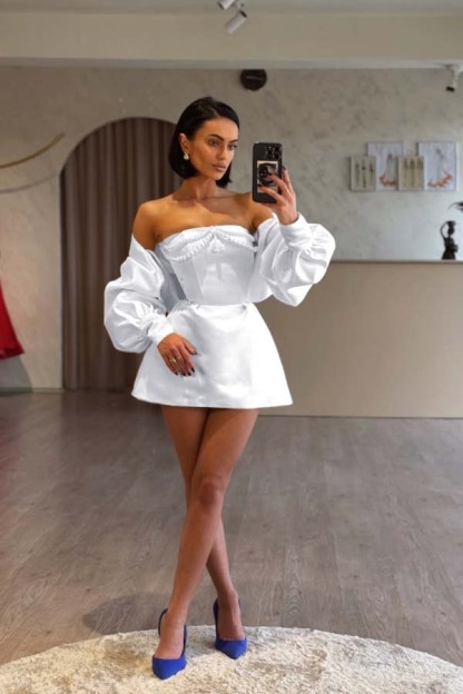 Spaghetti Strap Long Sleeves A Line Prom Dress With Beading