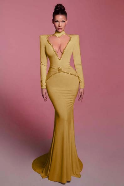 High Neck Long Sleeves Long Mermaid Prom Dress With Sequins