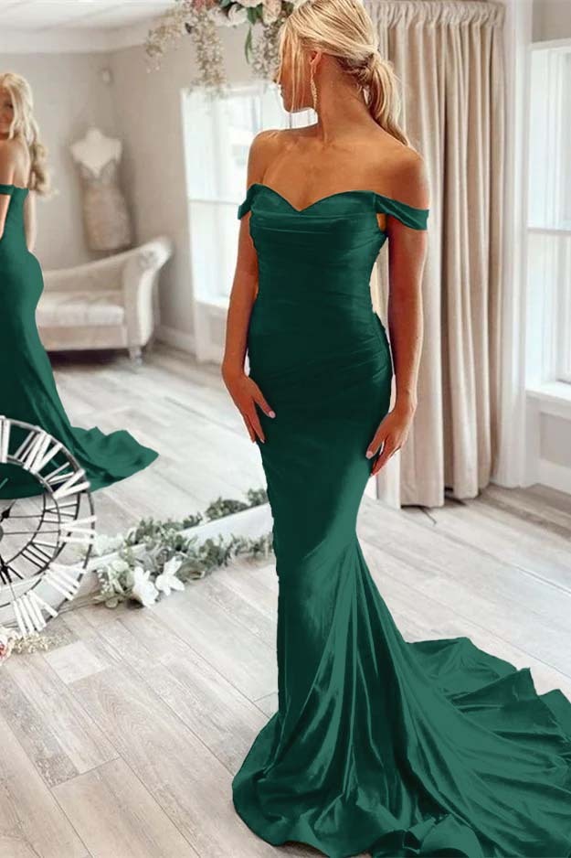 Off the Shoulder Sleeveless Mermaid Long Prom Dress With Pleated