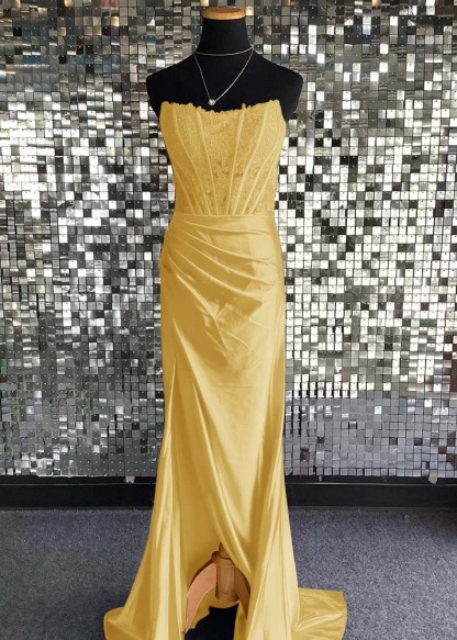 Strapless Sleeveless Long Mermaid Prom Dress With Sequins Pleated
