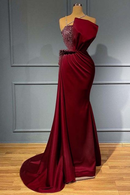 Pink Sleeveless Mermaid Spaghetti Strap Ruffles Prom Dress With Beadings