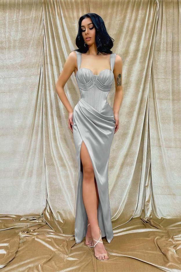 Straps Sweetheart Sleeveless Mermaid Long Prom Dress With Split