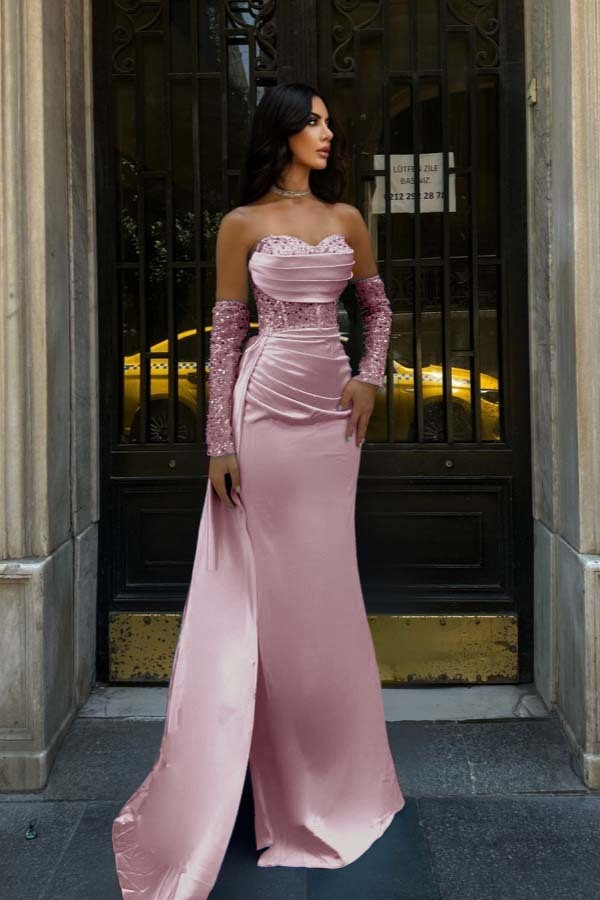 Sweetheart Strapless Sleeveless Long Mermaid Prom Dress With Pleated