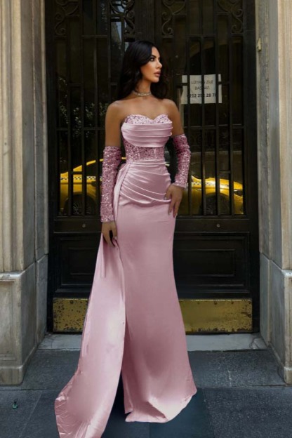 Sweetheart Strapless Sleeveless Long Mermaid Prom Dress With Pleated