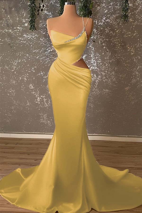 One Shoulder Sleeveless Mermaid Prom Dress With Beading Pleated