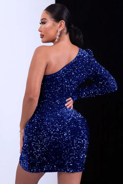 One Shoulder Sequin Little Black Dress