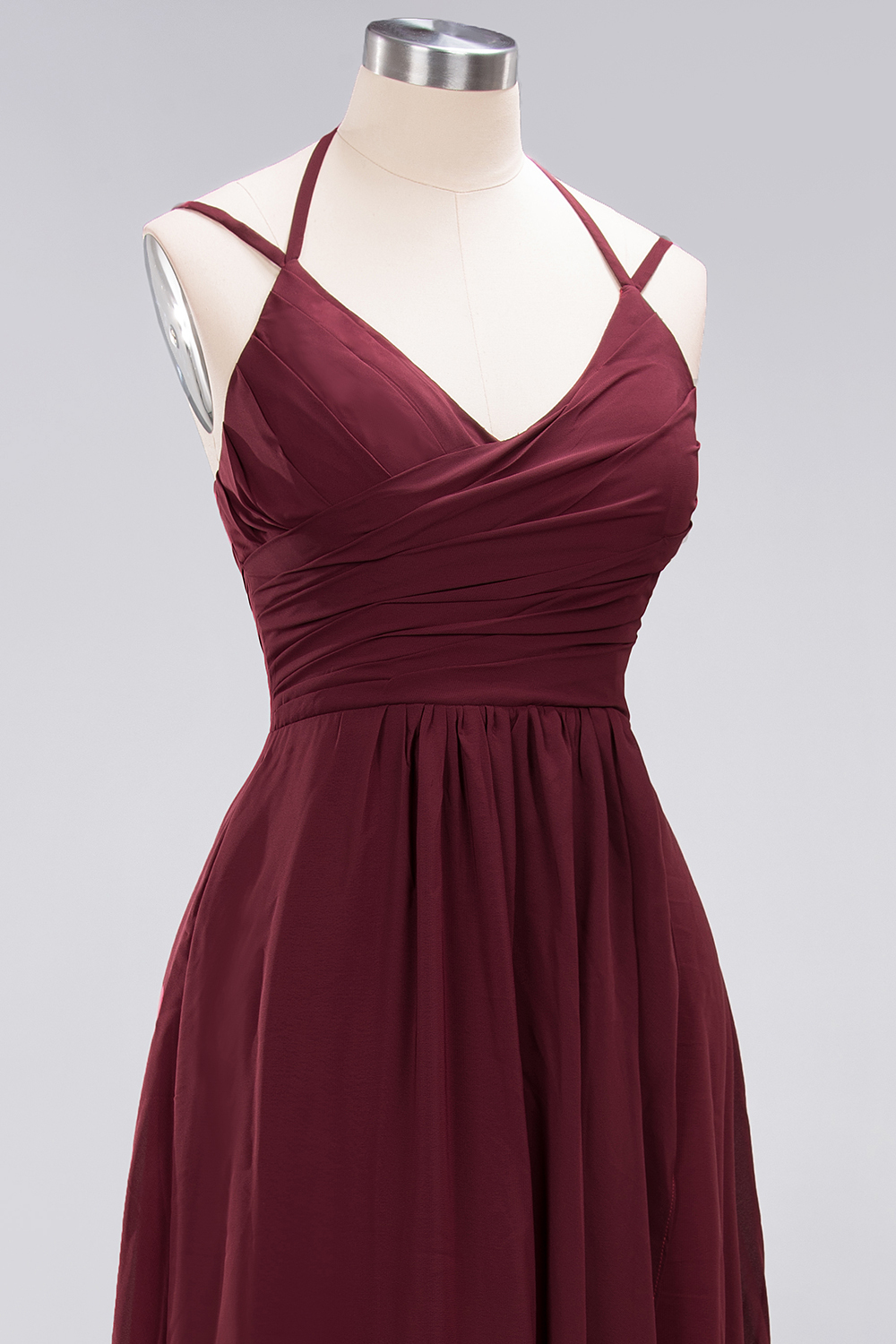 BMbridal Affordable Chiffon Burgundy Bridesmaid Dress With Spaghetti Straps-BMbridal